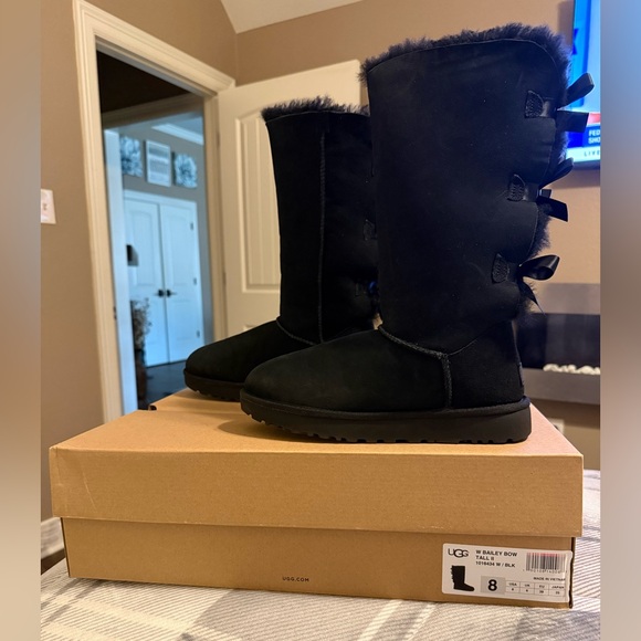 UGG Black W Bailey Bow Tall II Boots - Picture 1 of 8
